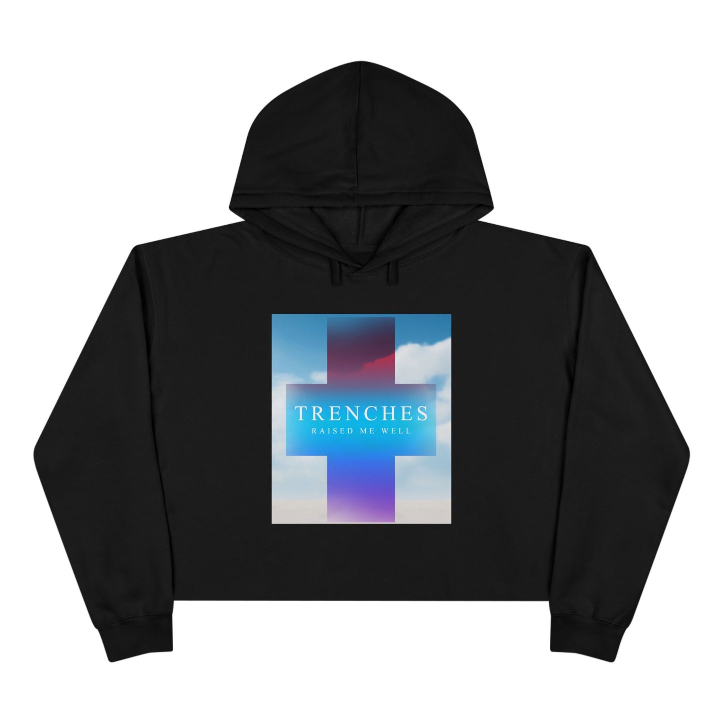 Trenches Cross Album Art Crop Hoodie | Sky Gradient Graphic