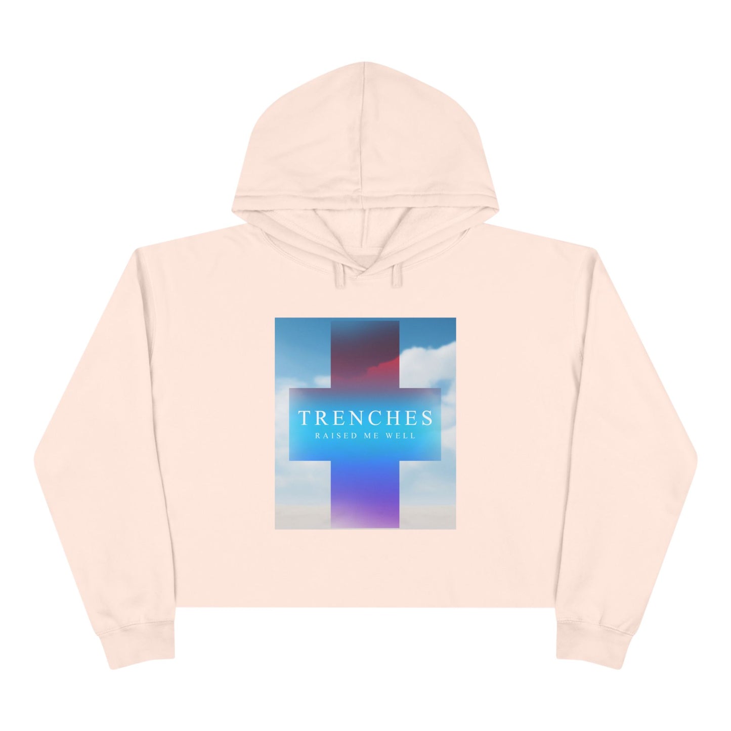 Trenches Cross Album Art Crop Hoodie | Sky Gradient Graphic