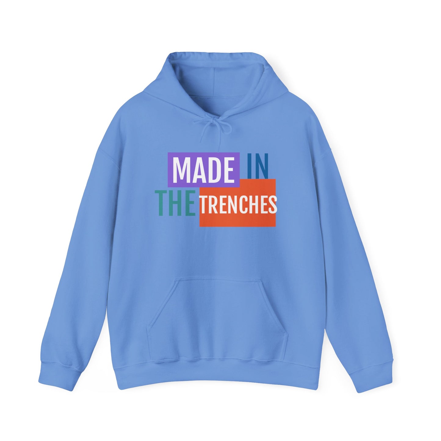 Made in the Trenches Hoodie | Bold Color Block Typography