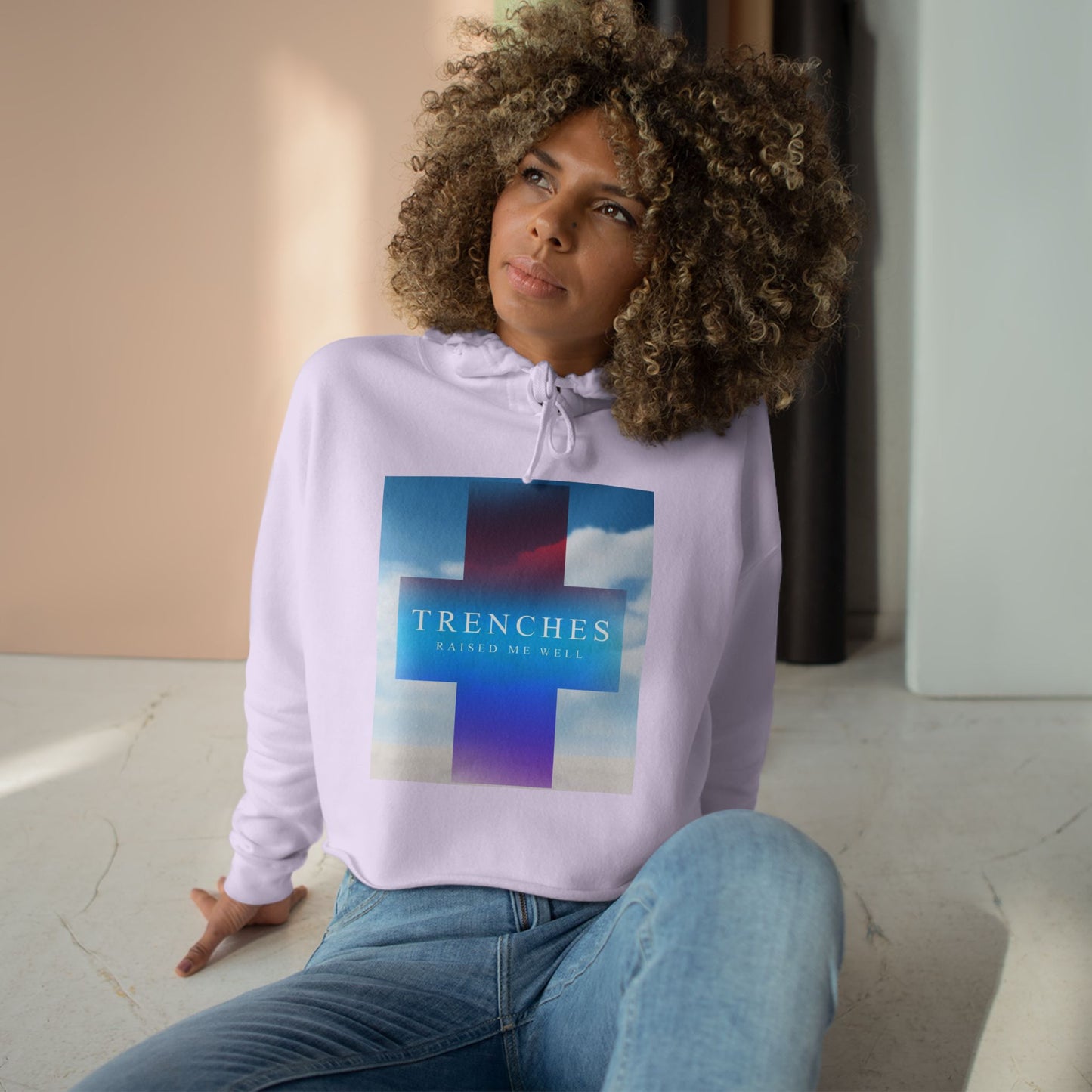 Trenches Cross Album Art Crop Hoodie | Sky Gradient Graphic