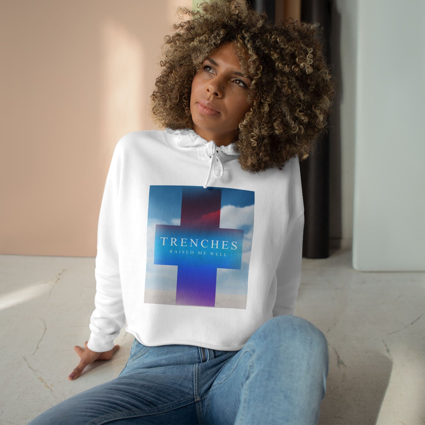 Trenches Cross Album Art Crop Hoodie | Sky Gradient Graphic
