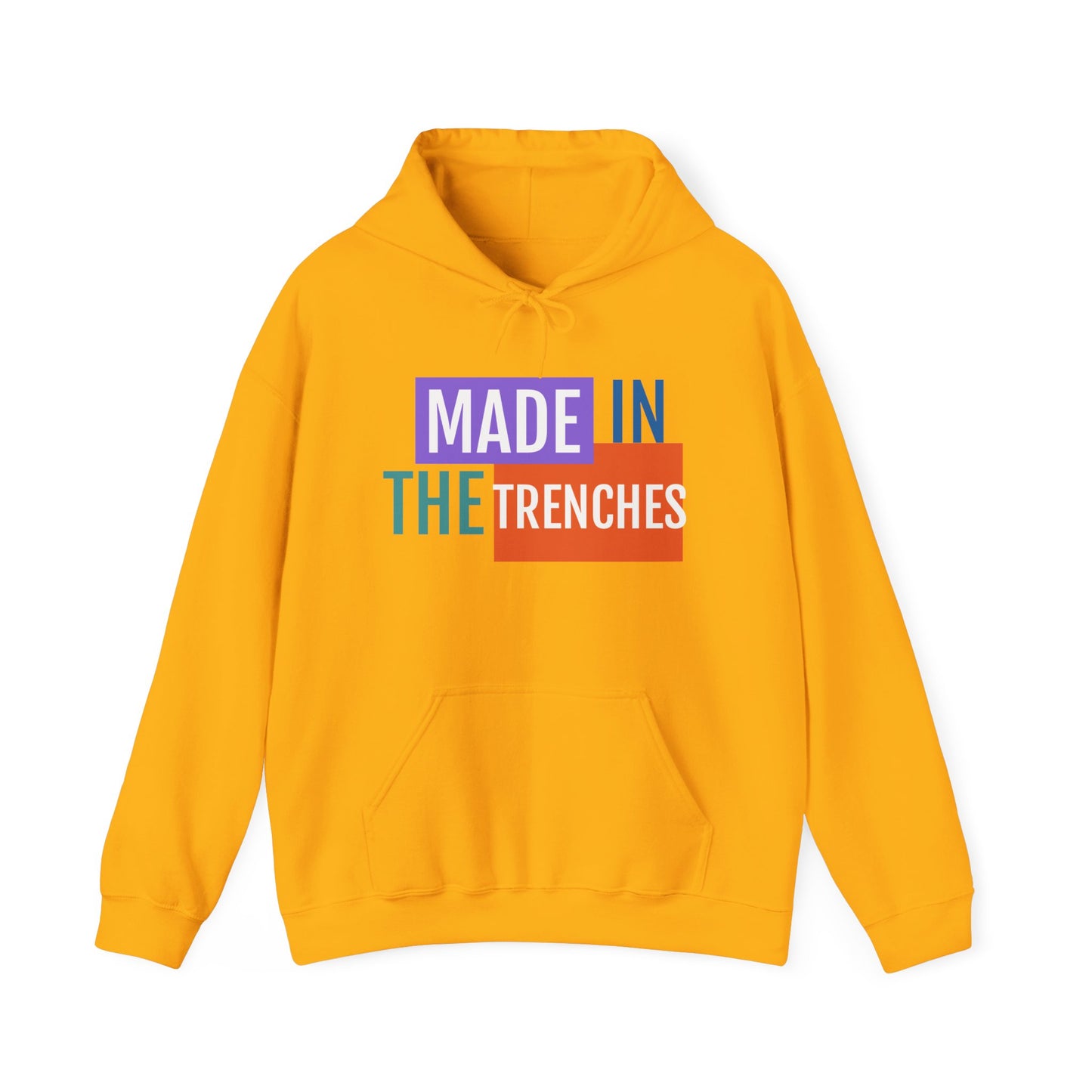 Made in the Trenches Hoodie | Bold Color Block Typography